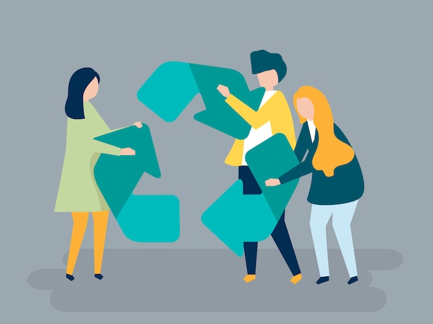 Charakter ludzi posiadających symbol recyklingu ilustracji