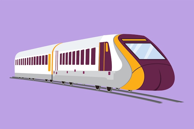 Charakter płaski rysunek pociągu widziany z przodu przygotowuje się do przewozu pasażerów szybko bezpiecznie i wygodnie do miejsca docelowego Masowy szybki i publiczny transport Ilustracja wektora projektu kreskówki