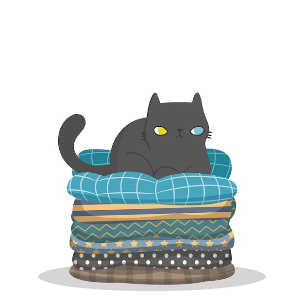 Charakter Projektu Kot Siedzi Na Szczycie Stosu Poduszek.
