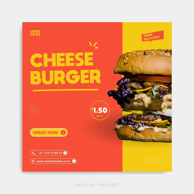 Cheese Burger Szablon Mediów Społecznościowych Post Na Instagramie