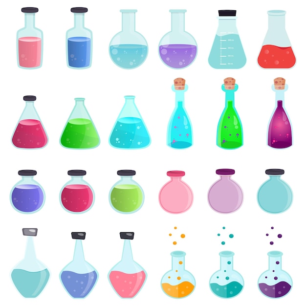 Chemia butelki kolby wektor zestaw elementów graficznych