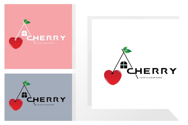 Cherry Fruit Logo Red Kolorowa Ilustracja Wektorowa Roślin Fruit Shop Design Company Naklejka Product Brand