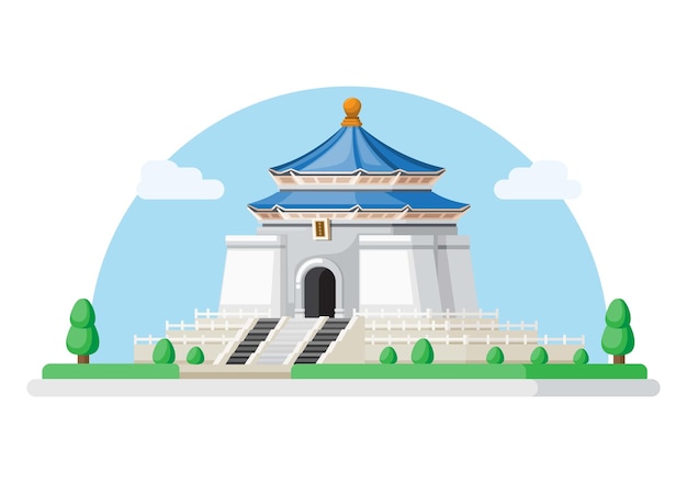 Plik wektorowy chiang kai shek memorial hall budynek punkt orientacyjny z tajwanu azji płaski wektor ilustracja kreskówka