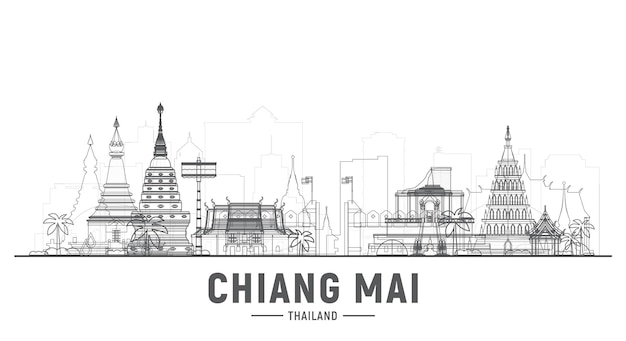 Chiang Mai Tajlandia Linia Skyline Z Panoramą Na Białym Tle Ilustracja Wektorowa Koncepcja Podróży Biznesowych I Turystyki Z Nowoczesnymi Budynkami Obraz Na Baner Lub Stronę Internetową