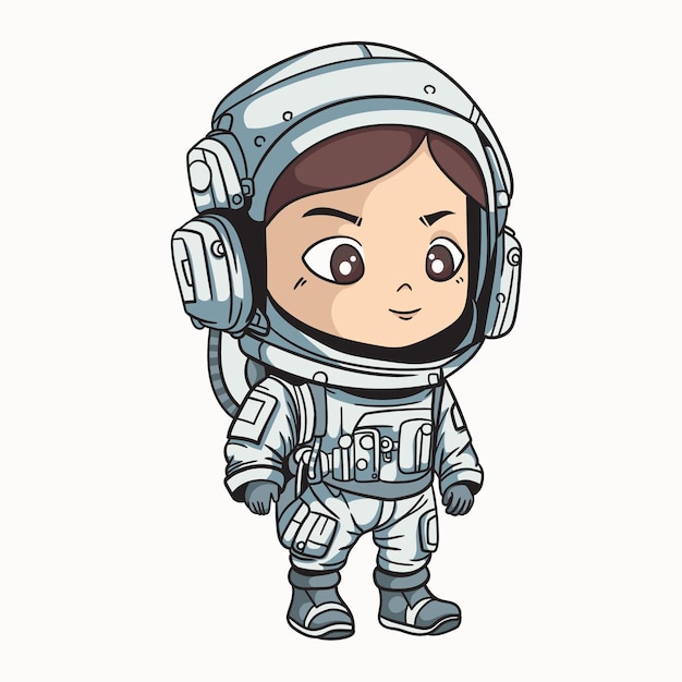 Chibi Astronauta Zabawny Kreskówka Wektor