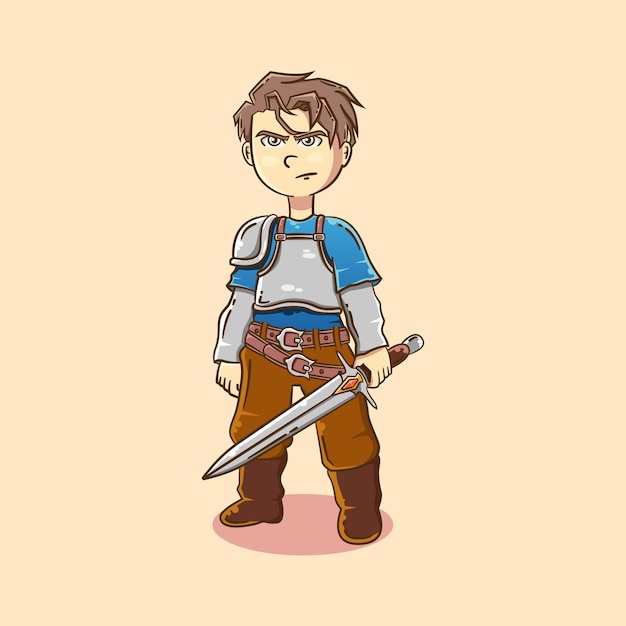 Chibi Wojownik Rpg Gra Kreskówka Na Białym Tle