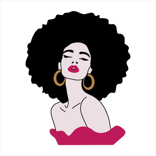 Chic Afro Kobieta ze złotymi kolczykami i odważnymi wargami Ilustracja