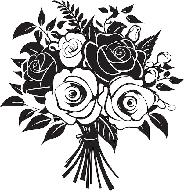 Chic Petal Harmony Black Bridal Emblem Design Bouquet Elegance Monochrome Vector Box