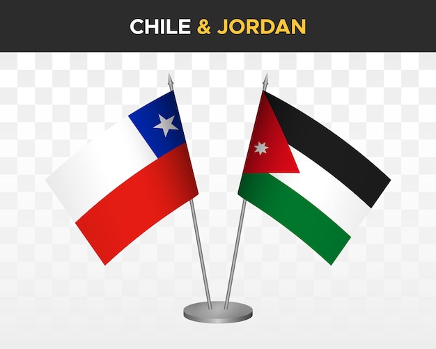 Chile vs jordania biurko flagi makieta na białym tle 3d ilustracji wektorowych flagi tabeli