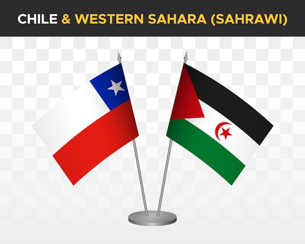 Chile vs sahara zachodnia sahrawi biurko flagi makieta na białym tle 3d ilustracji wektorowych flagi stołu
