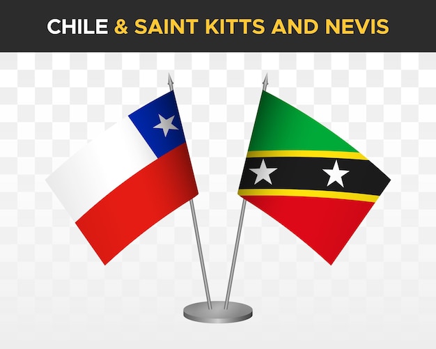 Chile vs saint kitts nevis biurko flagi makieta na białym tle 3d ilustracji wektorowych tabeli flagi