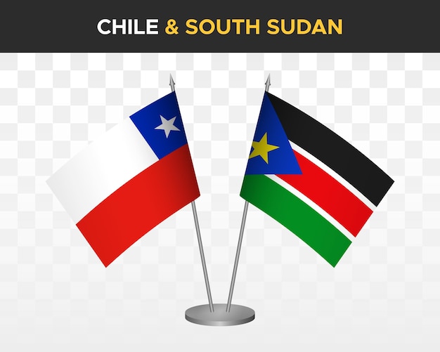 Chile vs sudan południowy biurko flagi makieta na białym tle 3d ilustracji wektorowych flagi tabeli