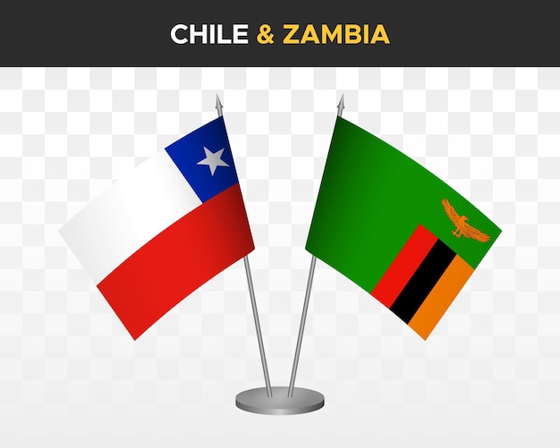 Chile vs zambia biurko flagi makieta na białym tle 3d ilustracji wektorowych flagi stołu