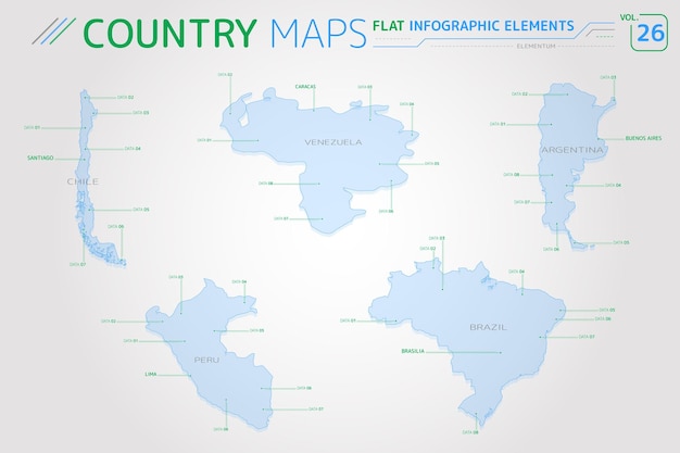 Chile wenezuela argentyna brazylia i peru mapy wektorowe