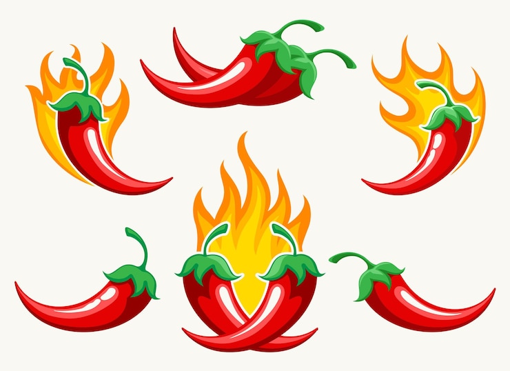 Wektor chilli na ogniu zbliżony spalony pieprz cayenne do pikantnych składników spożywczych lub capsicum salsa coo