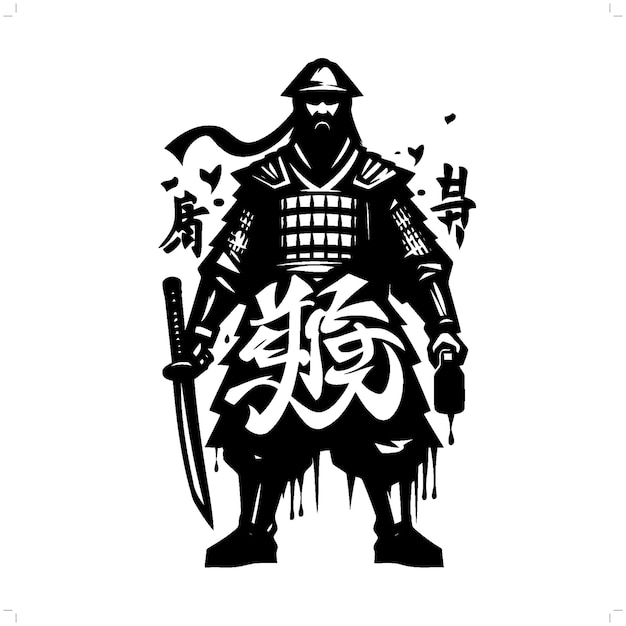 Plik wektorowy chinese warrior silhouette people in graffiti tag hip hop street art typography illustration