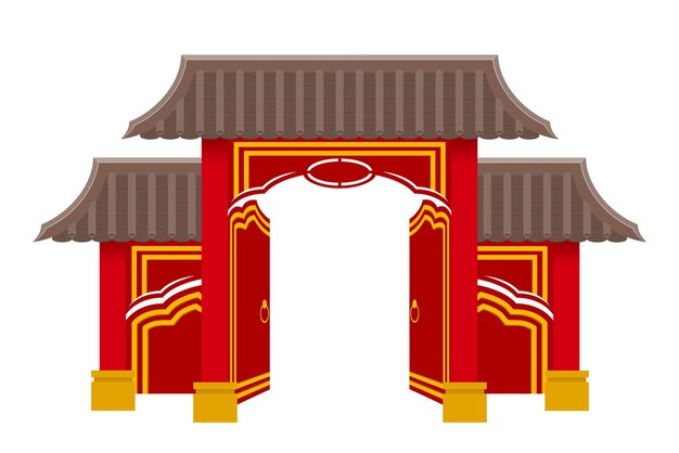 Plik wektorowy chińska brama do wejścia do świątyni lub pagody z kolumnami i ilustracją wektorową dachu