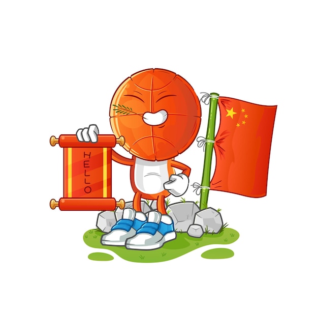 Plik wektorowy chińska kreskówka głowa koszykówki. kreskówka maskotka wektor