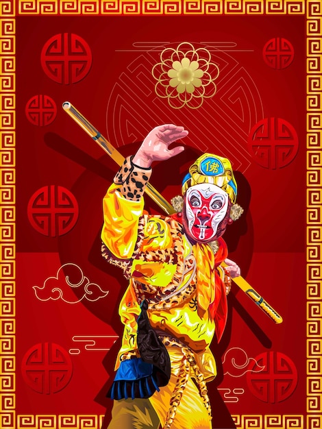 Plik wektorowy chińska opera muzyczna przedstawiająca taniec tradycyjne kostiumy muzyczne i sztukę makijażu
