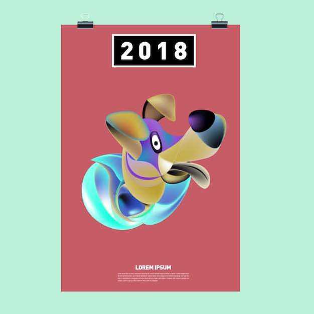 Chiński Nowy Rok 2018 świąteczny Wektor Karta Projekt Z Cute Psa, Symbol Zodiaku 2018 Roku
