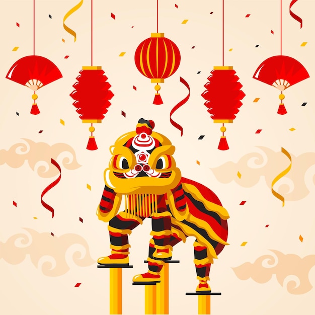 Plik wektorowy chiński nowy rok taniec lwa