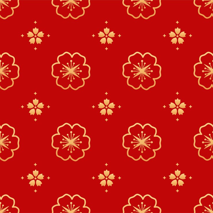 Chiński sakura kwiat wzór. Wektor orient ornament z chińskimi złotymi kwiatami śliwki