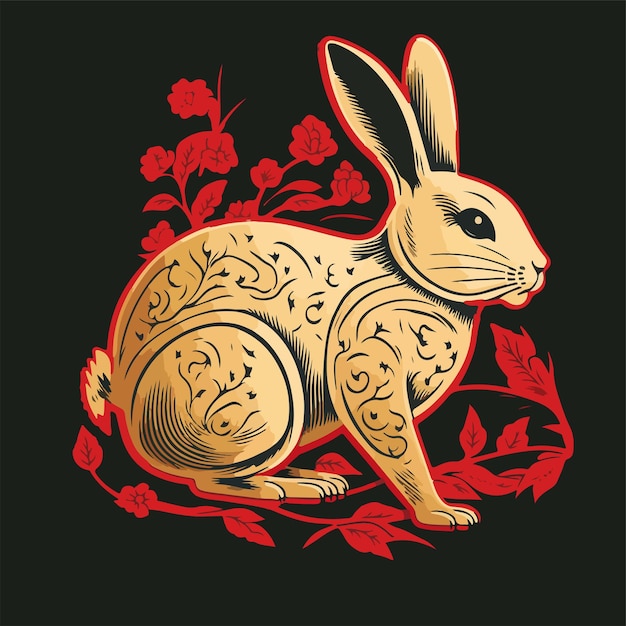 Chiński Szczęśliwego nowego roku 2023 z uroczym królikiem. Postać z kreskówki święta zwierząt.