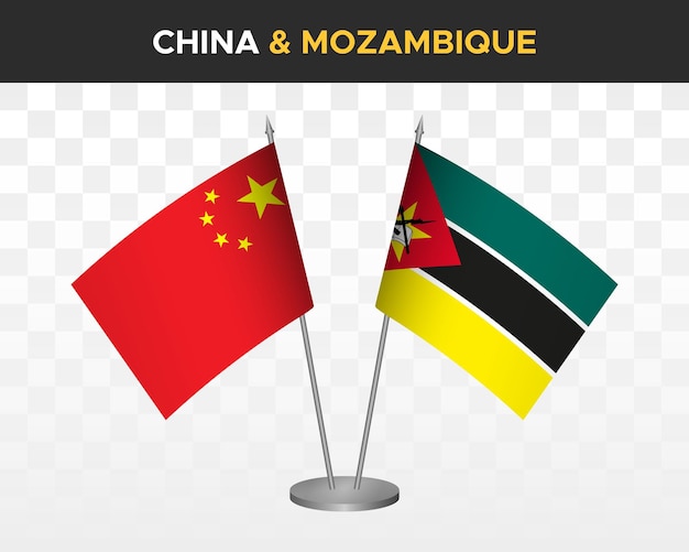 Chiny Vs Mozambik Flagi Na Biurko Makieta Na Białym Tle Ilustracja Wektorowa 3d Chińskie Flagi Stołowe