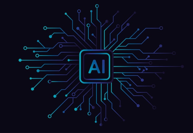 Chipset sztucznej inteligencji na płytce drukowanej w futurystycznej koncepcji technologii grafiki na okładkę karty baneru internetowego Ilustracja wektora