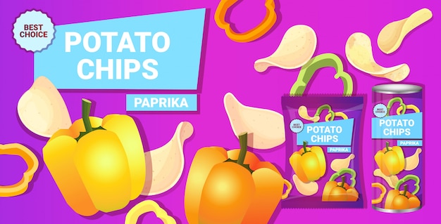 Chipsy Ziemniaczane O Smaku Papryki Kompozycja Reklamowa Chipsów Naturalnych Ziemniaków I Opakowania