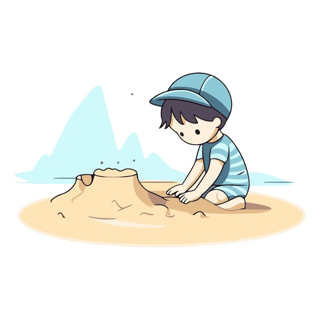 Plik wektorowy chłopiec bawiący się w piasku chłopca bawiącego się w piasku