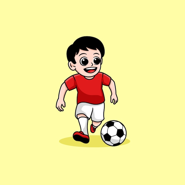 Plik wektorowy chłopiec driblujący piłkę nożną kreskówka