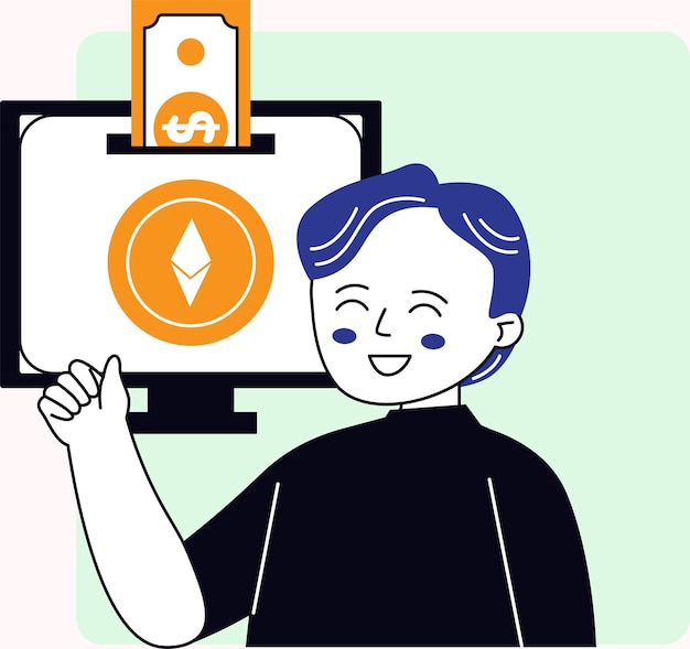 Chłopiec inwestujący w Ethereum za pomocą komputera
