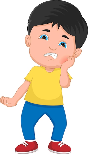 Plik wektorowy chłopiec kreskówka ból zęba na białym tle