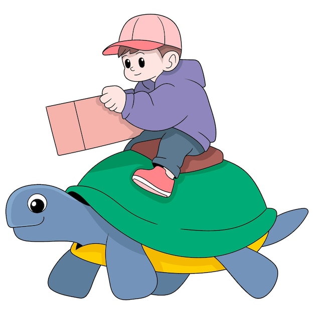Chłopiec Kurier Na Powolnym żółwie Dostarczający Zamówienia Klientom