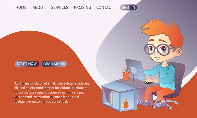 Chłopiec montaż i programowanie Robot postać młodego inżyniera pracującego nad technologią przyszłości Projekt edukacyjny kreskówka styl ilustracji wektorowych