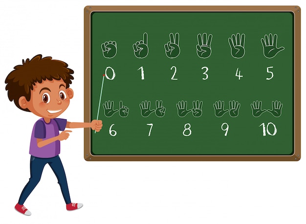 Plik wektorowy chłopiec nauczania ręka numer gest
