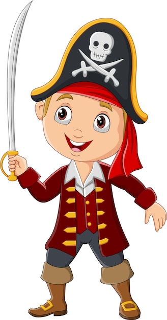 Chłopiec Pirat Kreskówka Trzymając Miecz