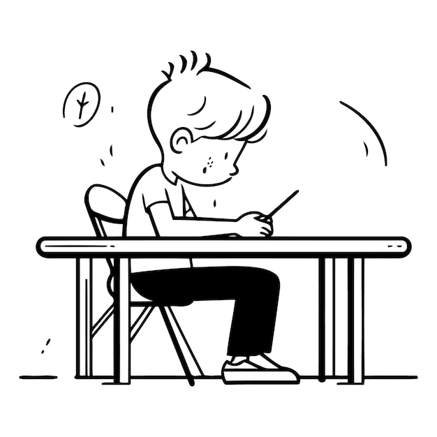 Plik wektorowy chłopiec robi zadanie domowe przy stole w stylu doodle