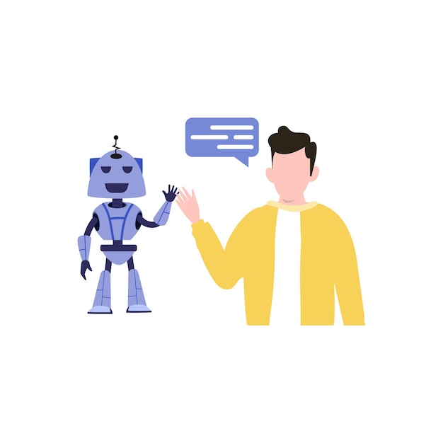 Chłopiec rozmawia z robotem