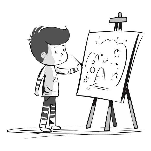Plik wektorowy chłopiec rysujący obraz na sztalupie dziecka rysującego obraz