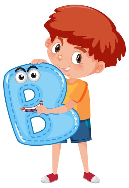 Plik wektorowy chłopiec trzymający literę alfabetu na białym tle
