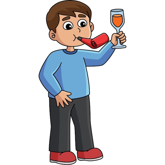 Chłopiec Trzymający Wino Kreskówka Kolorowy Clipart