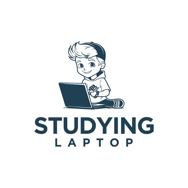 Chłopiec Uczący Się Przed Laptopem Ilustracja Wektorowa Logo