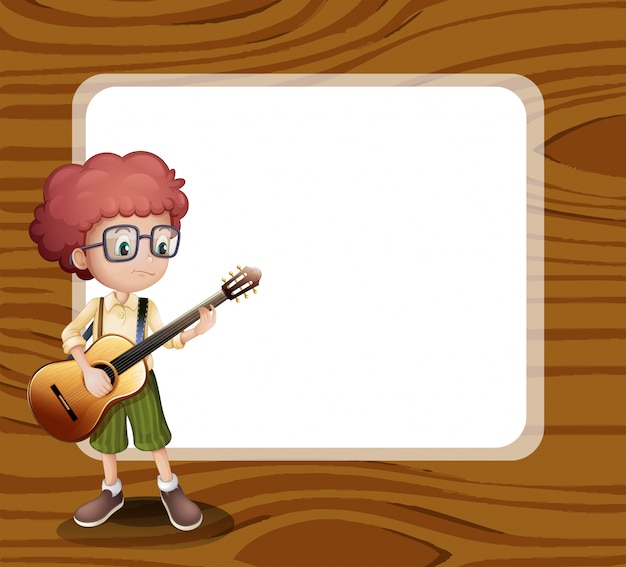 Plik wektorowy chłopiec z gitary pozycją przed pustym szablonem