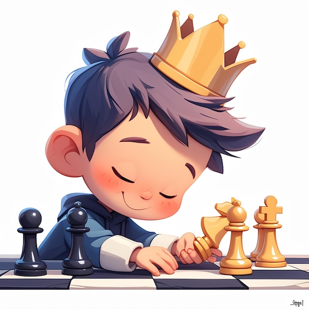 Plik wektorowy chłopiec z oslo gra w szachy w stylu kreskówek