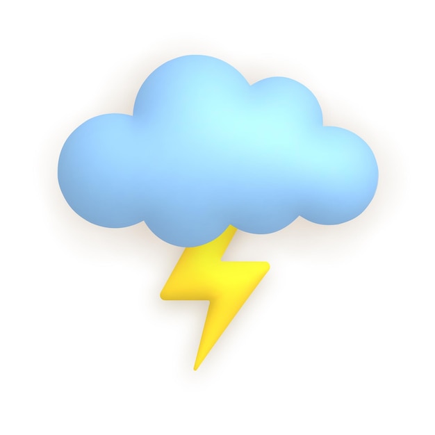 Chmura błyskawica grzmot Śliczna pogoda realistyczna ikona kreskówka 3d