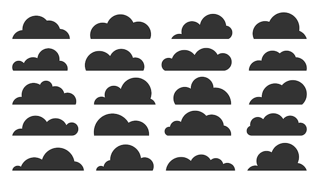 Chmura Czarna Sylwetka Zestaw Pieczęć Dym Pogoda Symbol Gra Aplikacja Widżet Interfejs Strony Internetowej Meteorologia Tapeta Element Powitalny Bezchmurny Pusty Formularz Kiwanie Się Kształt Pocztówka Książka Reklama Na Białym Tle