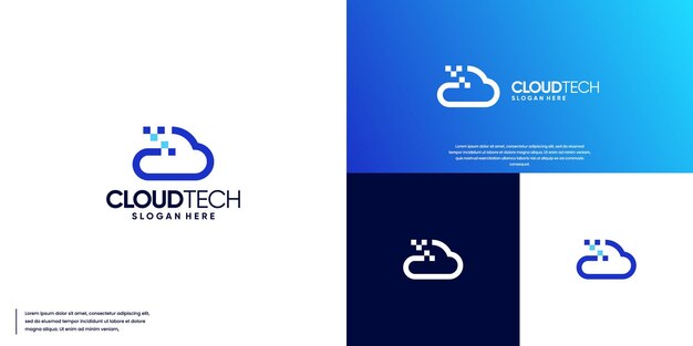 chmura logo z stylem linii z pikselem splash danych cyfrowych wektor projektowania logo