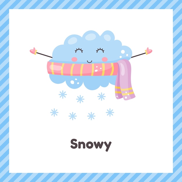 Chmurka w szaliku Śliczna pogoda śnieżna dla dzieci Karta Flash do nauki z dziećmi w przedszkolu i szkole